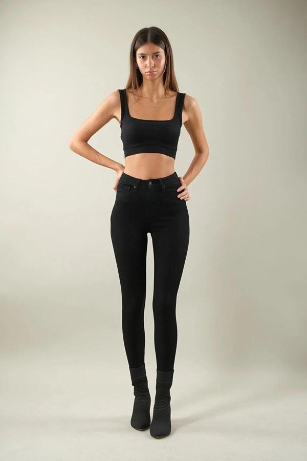 Mooishan Siyah Skinny Dar Paça Pantolon Jeans Likralı Esnek Kot - Image 1