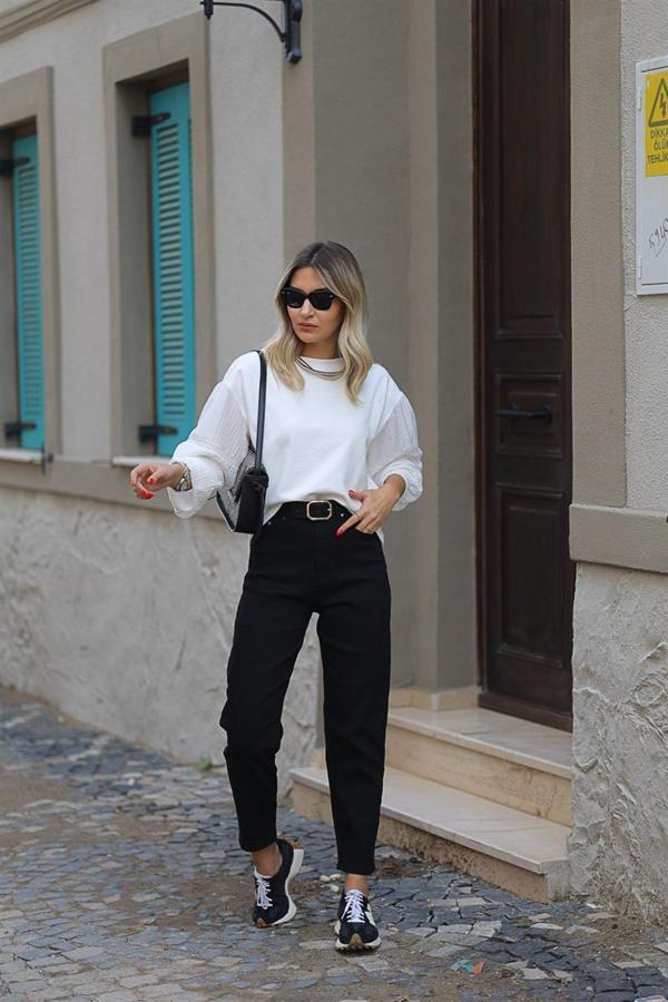 Mooishan Mom Kadın Siyah Jeans  Kot Pantolon - Image 1