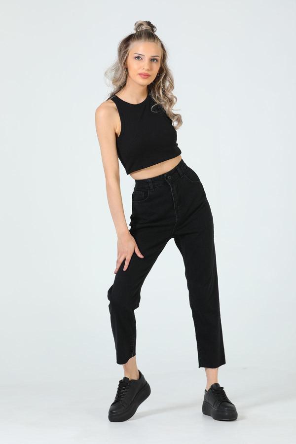 Mooishan Kadın Mom Jeans Pantolon Siyah - Image 1