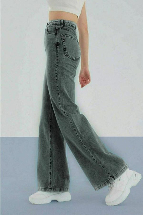 Kleshus Ganikus Jnswrld Füme Likralı Bol Paça Jean Salaş Wide Leg Kot Pantolon - Image 1