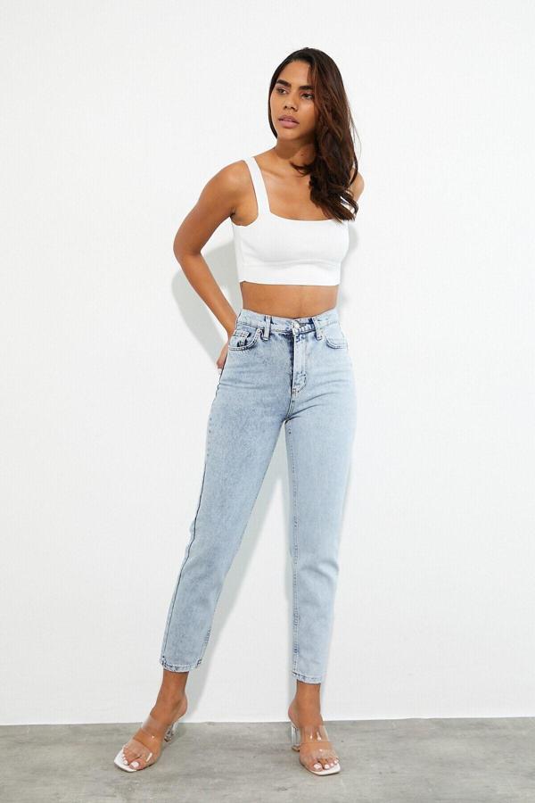 Kleshus Ganikus Kadın Jeanmove Çift Renkli Mom Kalıp Dar Paça Buz Mavi Kot Pantalon - Image 1