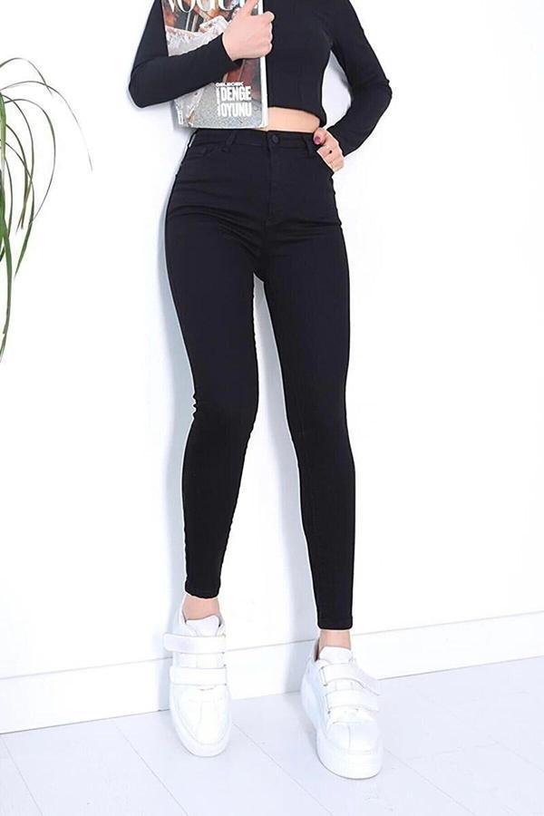 Kleshus Ganikus Nina Siyah Kadın Power Likra Skinny Jean Dar Paça Kot Pantolon - Image 1