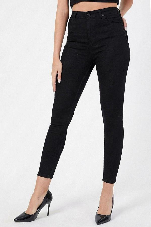Mooishan Yüksek Belli Dar Paçalı Slim Fit Kesim Likralı Esnek Fermuar Kapamalı Cepli Jean Kot Pantolon - Image 1