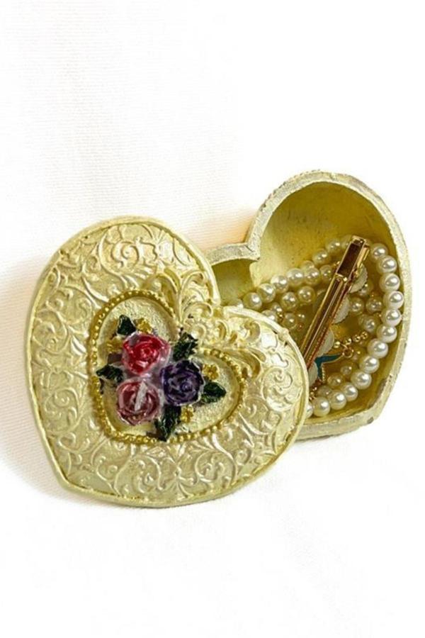 Uretti - Hülya 6683 2561 El Yapımı Kalpli Dekoratif Kapaklı Mini Kutu / Sarı - Image 1