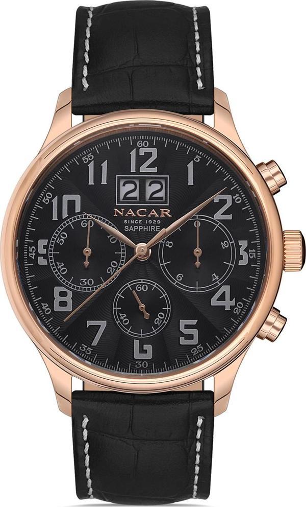Nacar NC34-29B433-RBL1 Siyah Hakiki Deri Erkek Kol Saati - Image 1