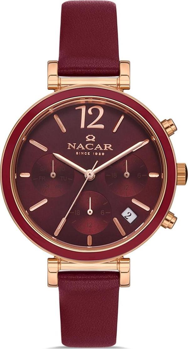 Nacar NC36-391052-RDRL13 Bordo Hakiki Deri Kadın Kol Saati - Image 1