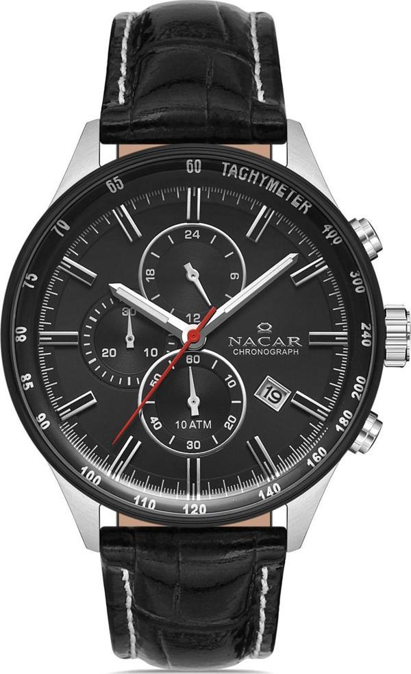 Nacar NC38-296033-ABL1 Siyah Hakiki Deri Erkek Kol Saati - Image 1