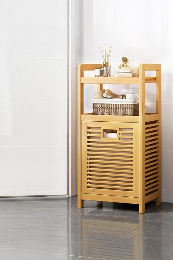 Mien Bambu Dikey Çamaşır Sepeti Raflı Çamaşır Sepeti 40x30x95 Cm - Image 1