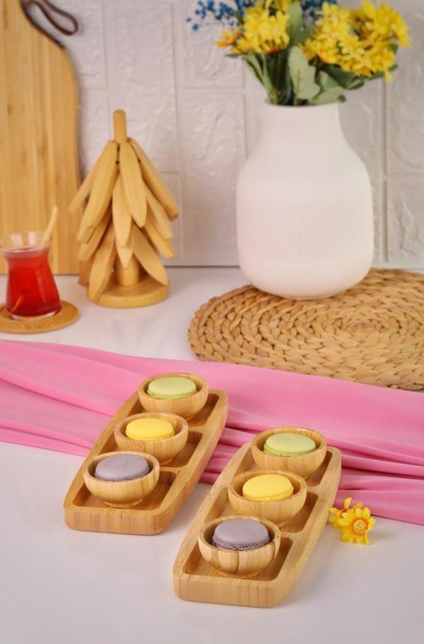 Bambum 8 Parça Bambu Ahşap Sosluk Çerezlik – Sunum ve Kahvaltı Seti - Image 1