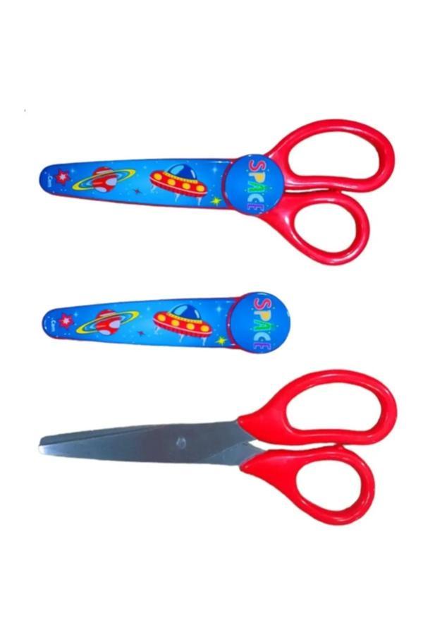 Kizilelmada Eğlenceli Uzay Desenli Korumalı Makas – Okul İçin İdeal - Image 1