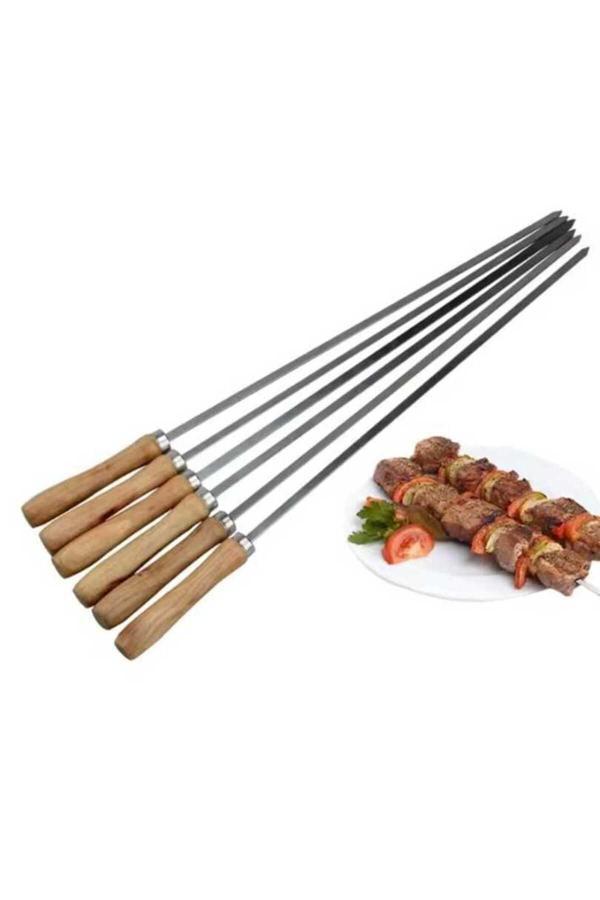 Kizilelmada Izgara Ve Barbekü Şişi 6 Adet – Ahşap Saplı Ergonomik Tasarım | 42 Cm - Image 1