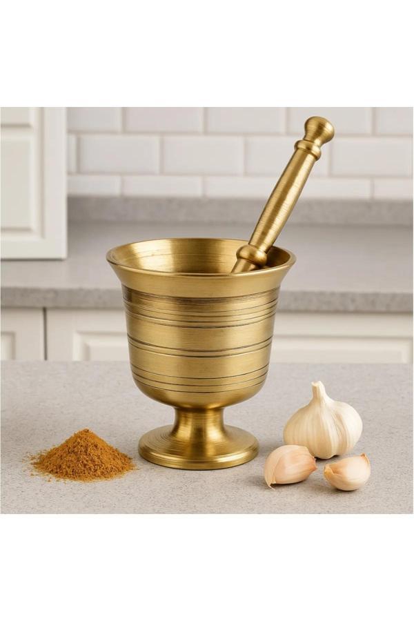 Kizilelmada Pirinç Bronz Alaşımlı Gold Havan 10.5 Cm 1250 Gr – El Dövme Baharat Havanı - Image 1