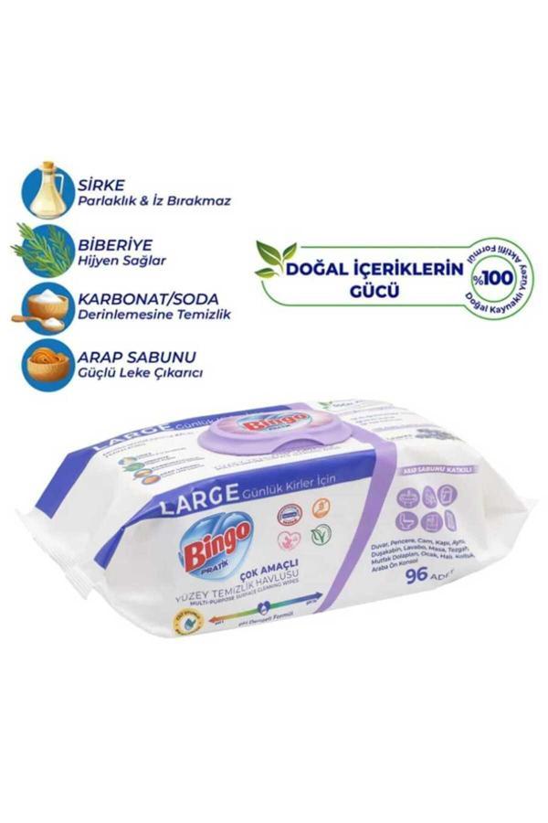 Bingo Çok Amaçlı Yüzey Temizleme Mendili – Large Boy 3’Lü Paket (96’Lı X 3) | Pratik Ve Hijyenik Temizlik - Image 1