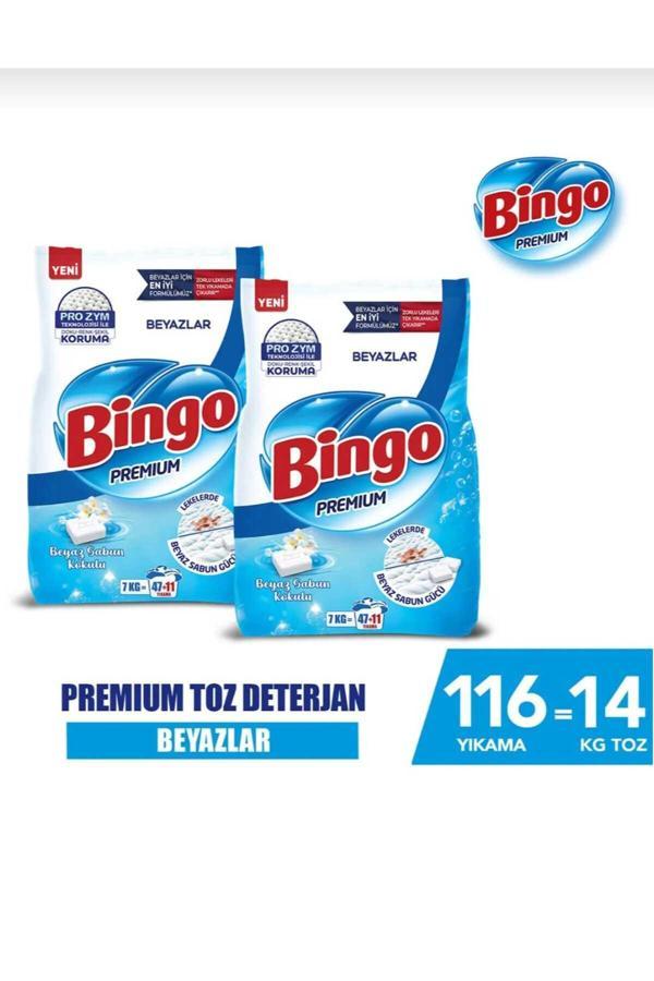 Bingo Premium Beyazlar İçin Toz Deterjan – 2’Li Paket (7 Kg X 2) | Geleneksel Beyaz Sabun Kokusu - Image 1