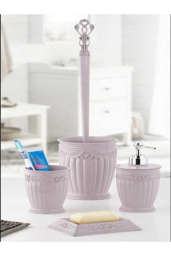 Kizilelmada Pastel Pembe Vintage Banyo Seti 4 Parça – Klasik Ve Zarif - Image 1