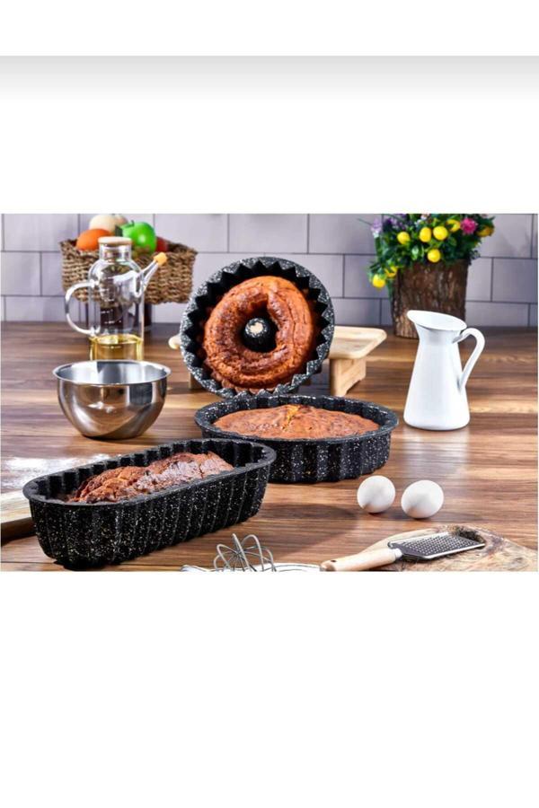 Kizilelmada Granit Kaplama 3 Parça Siyah Kek & Turta Kalıbı Takımı - Yanmaz Ve Yapışmaz Yüzey - Image 1