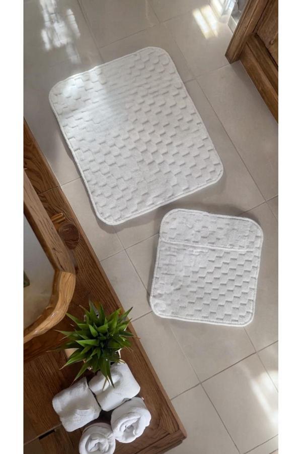 Kizilelmada Bonny Yumuşak Ve Emici Beyaz 2’Li Paspas Seti – Modern, Şık Ve Kaydırmaz Yüzey 60X90 & 50X60 Cm - Image 1