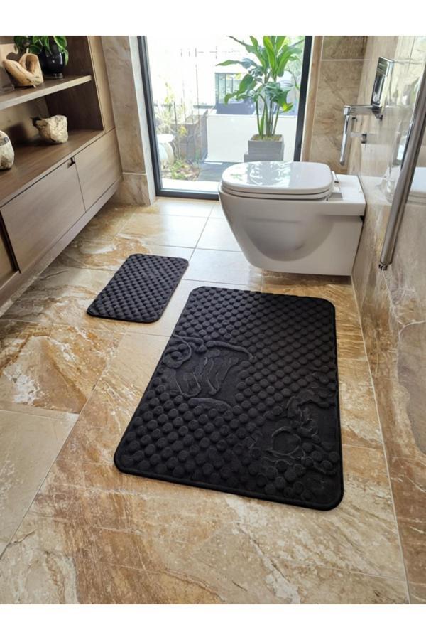 My Sweet Home Modern Siyah Klozet Takımı – 2’Li Şık Banyo Paspas Seti, 50X90 & 40X50 Cm - Image 1