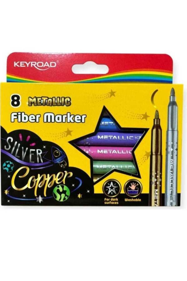 Keyroad Keyroad 8’Li Metalik Fosforlu Kalem Seti – Parlak Ve Canlı Renkler - Image 1