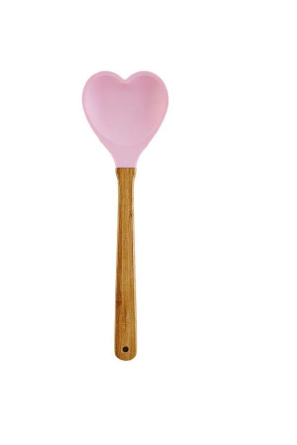 Kizilelmada Ahşap Saplı Silikon Kalp Desenli Spatula - Şık Ve Pratik - Image 1