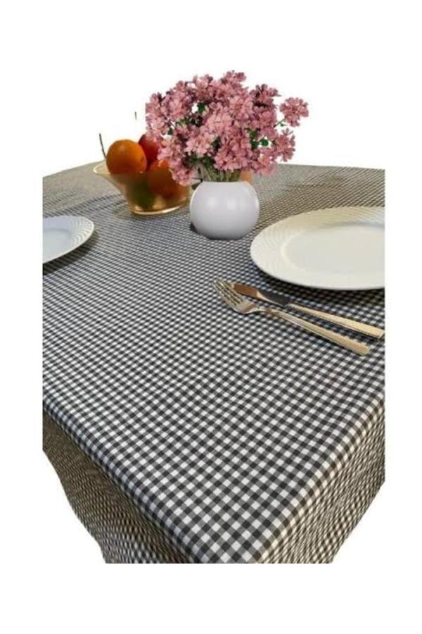 Kizilelmada Siyah Ekoseli Sofra Bezi – 160X160 Cm | Modern Ve Masa Şıklığı - Image 1