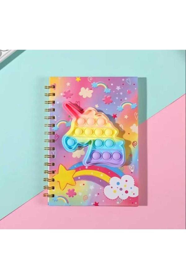 Kizilelmada Unicornlu Popit Detaylı A5 Spiralli Not Defteri – Renkli Ve Eğlenceli Tasarım - Image 1