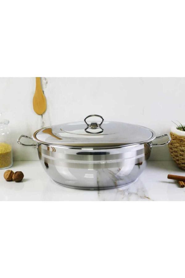 Kizilelmada Silver Çelik Tencere 38 Cm – 14 Cm Derinlik | %100 Paslanmaz Çelik, Geniş Hacimli Mutfak Tenceresi - Image 1