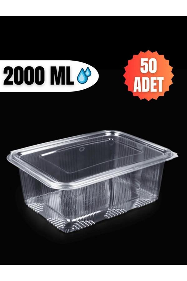 Kizilelmada "2000 Cc Şeffaf Kapaklı Saklama Kabı 50 Adet - Geniş Hacimli Gıda Kabı" - Image 1