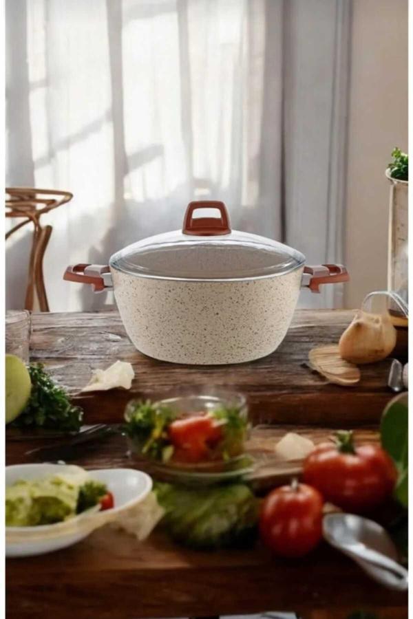 Kizilelmada Dayanıklı Granit Kaplama Derin Krem Tencere – 24 Cm, Kolay Kullanım - Image 1