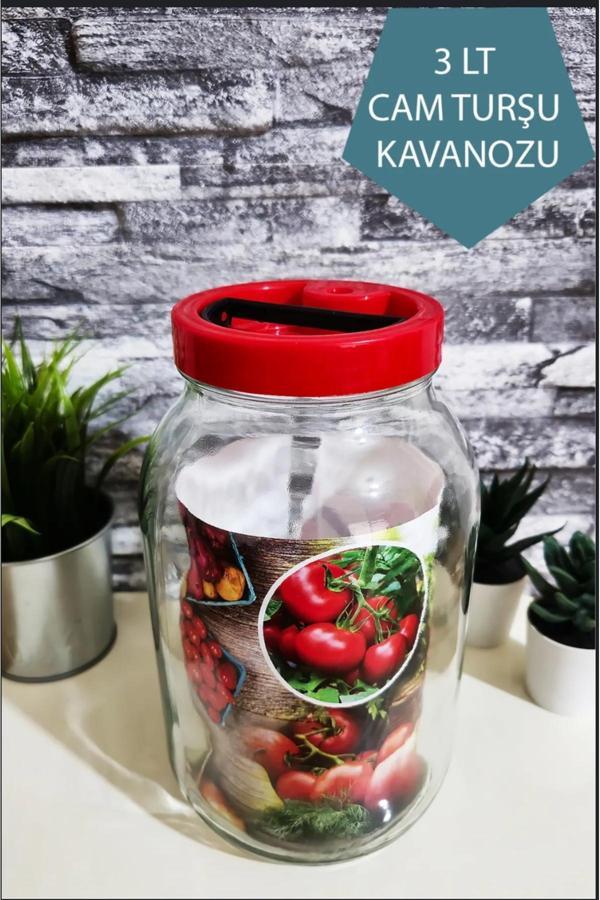 Kizilelmada Kırmızı Kapaklı 5 L Cam Kavanoz - Ev Yapımı Turşu Ve Gıda Saklama - Image 1