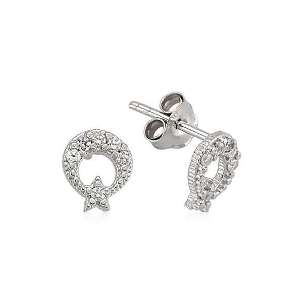 925 Ayar Gümüş Ay Yıldız Çivili Küpe - Image 1