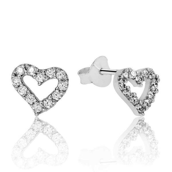 925 Ayar Gümüş Beyaz Kalpli Çivili Küpe - Image 1