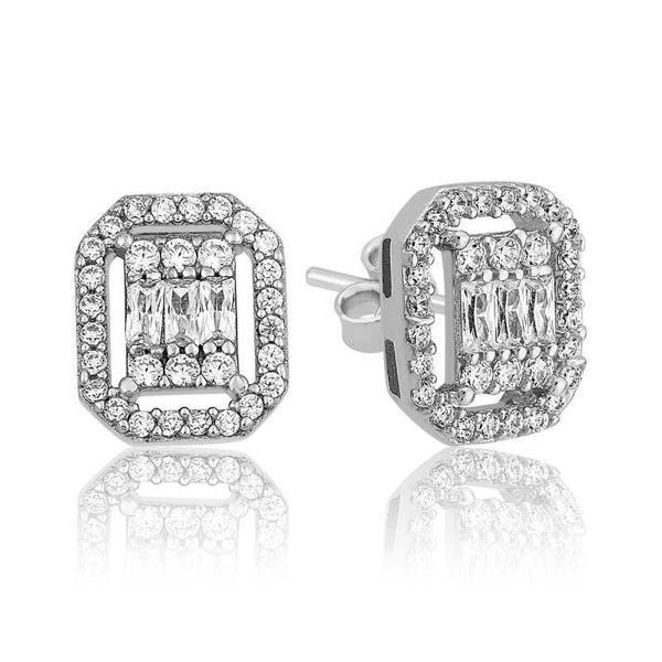 Gümüş Beyaz Baget Taşlı Çivili Kadın Küpe - Image 1