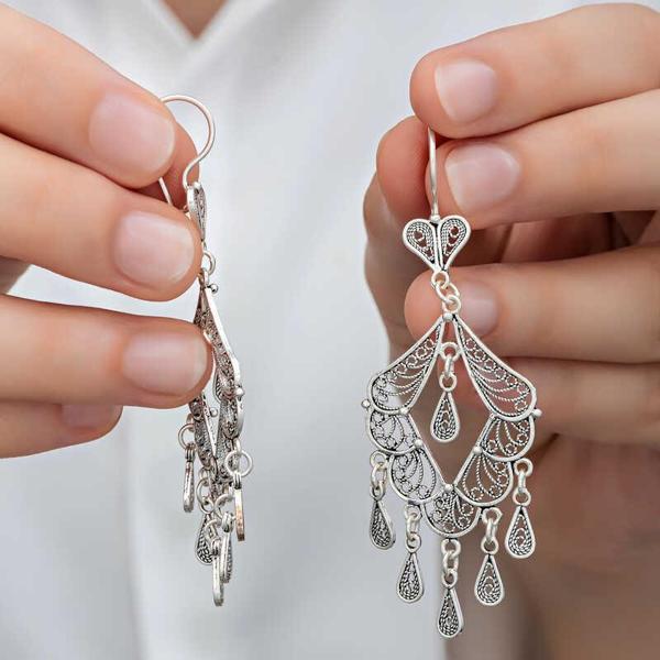 Gümüş Telkari Sallantılı Kadın Küpe - Image 1