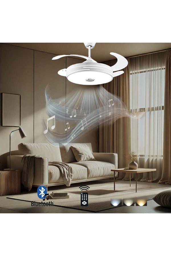 Mutlusan Aydınlatmalı Tavan Vantilatörlü Bluetoothlu Uzaktan Kumandalı Ses Sistemli Led Sarkıt - Image 1