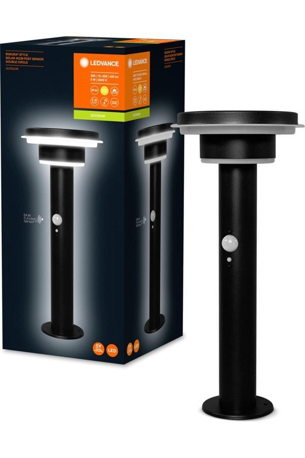 Ledvance Endura Style Solar Post Sensor Double Crircle 6W 3000K 400Lm Ip44 Güneş E. Dış Mekan Aplik - Image 1