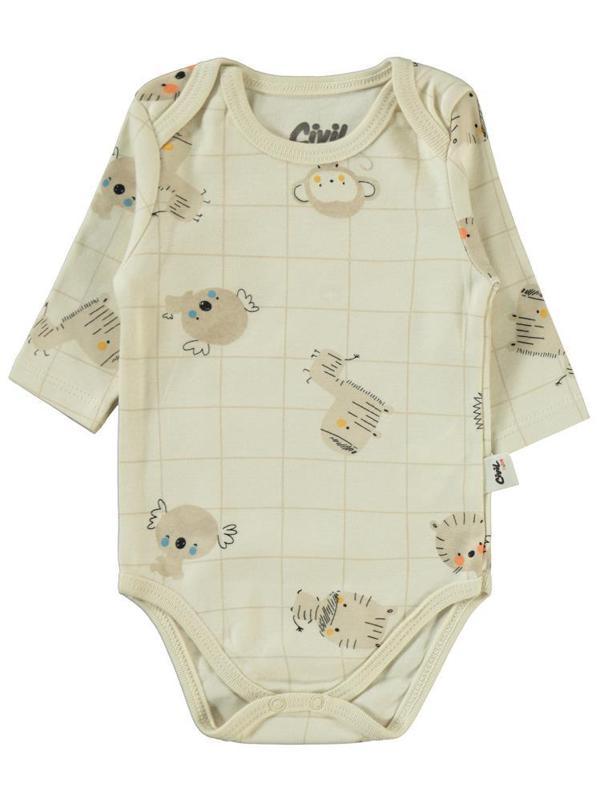 Civil Baby Fun Animals Baskılı 3-18 Çıtçıtlı Badi - Kahverengi9-12 Ay - Image 1