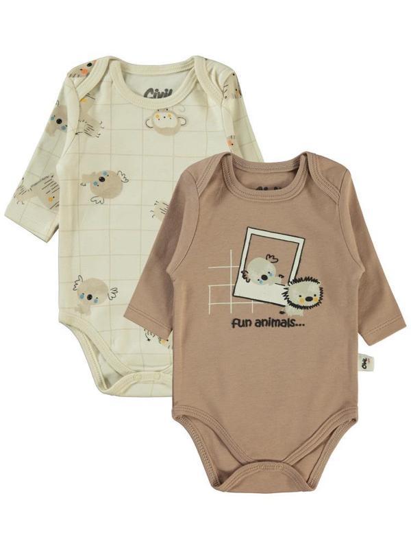 Civil Baby Fun Animals Baskılı 3-18 Çıtçıtlı Badi - Kahverengi12-18 Ay - Image 1