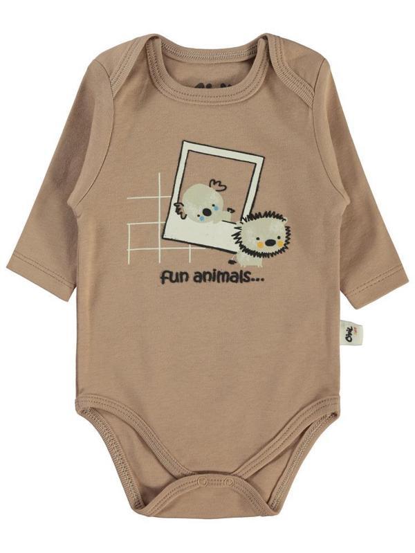 Civil Baby Fun Animals Baskılı 3-18 Çıtçıtlı Badi - Kahverengi18-24 Ay - Image 1