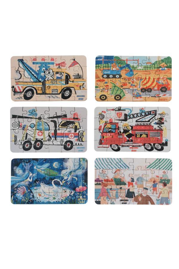 6 Adet 24 Parça 12,5 x 21 cm Eğitici Ve Öğretici Ahşap Çocuk Puzzle & Yapboz Oyuncak Çerçevesiz - Image 1