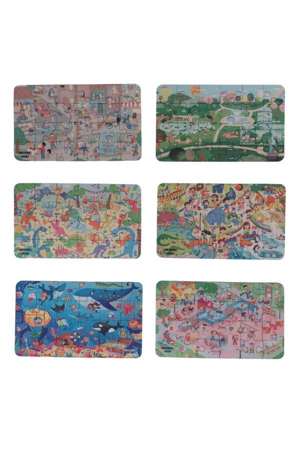 6 Adet 24 Parça 12,5 x 21 cm Eğitici Ve Öğretici Ahşap Çocuk Puzzle & Yapboz Oyuncak Çerçevesiz - Image 1