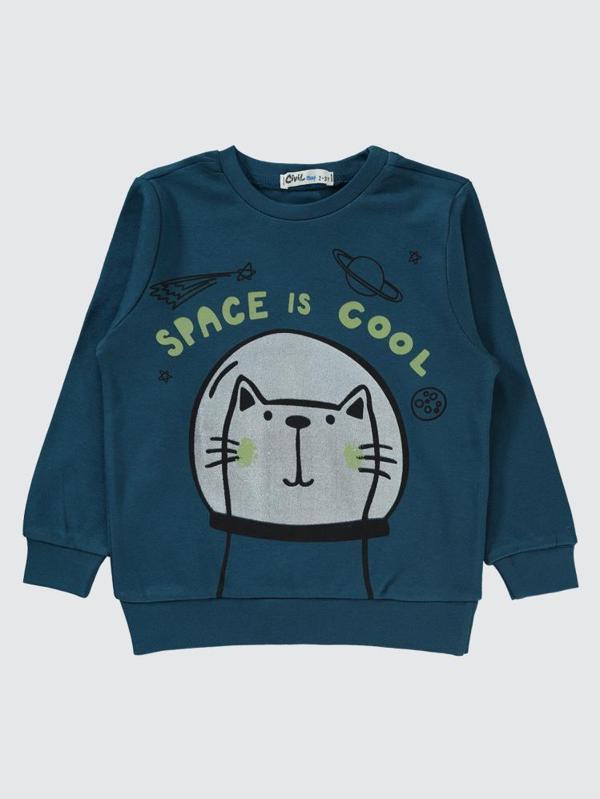 Civil Boys Space Is Cool Baskılı 2-5 Yaş Sweatshirt - Yeşil2-3 Yaş - Image 1