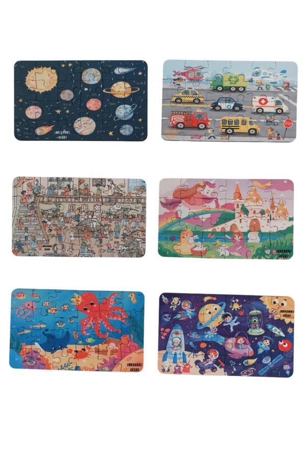 6 Adet 24 Parça 12,5 x 21 cm Eğitici Ve Öğretici Ahşap Çocuk Puzzle & Yapboz Oyuncak Çerçevesiz - Image 1