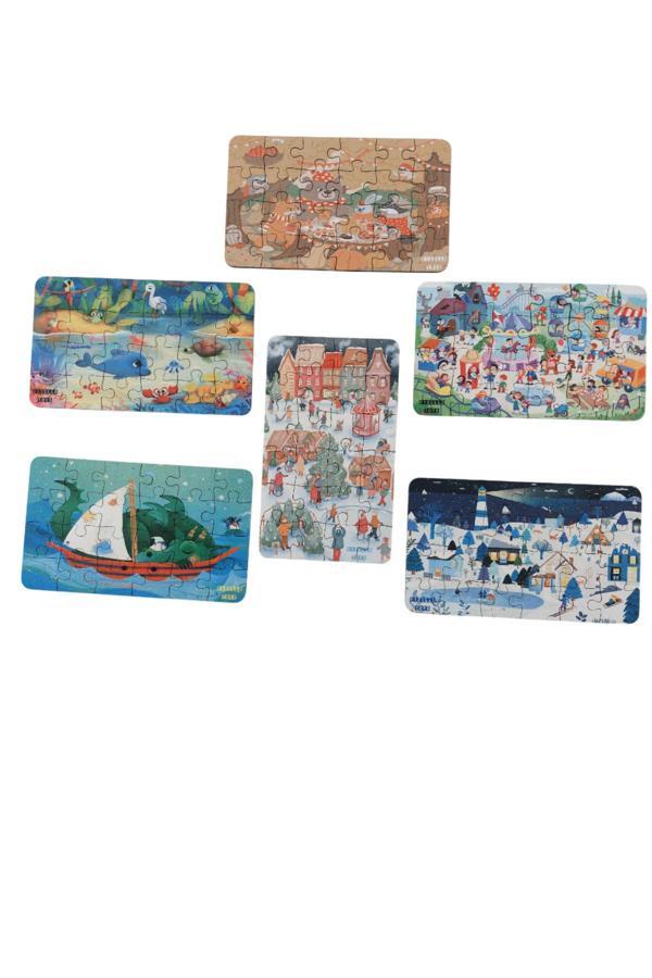 6 Adet 24 Parça 12,5 x 21 cm Eğitici Ve Öğretici Ahşap Çocuk Puzzle & Yapboz Oyuncak Çerçevesiz - Image 1