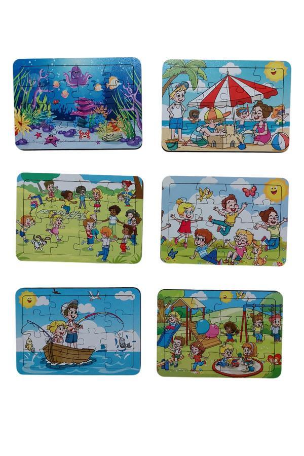 6 Adet 16 Parça Eğitici Ve Öğretici Ahşap Çocuk Puzzle Montessori & Yapboz Bebek Çocuk Oyuncak - Image 1