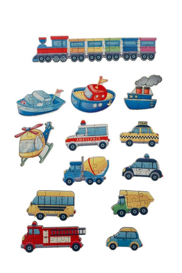Araçlar Vehicles / 13 Adet Puzzle Montessori Yapboz / 82 Parça Okul Öncesi Zeka Geliştirici Oyuncak - Image 1