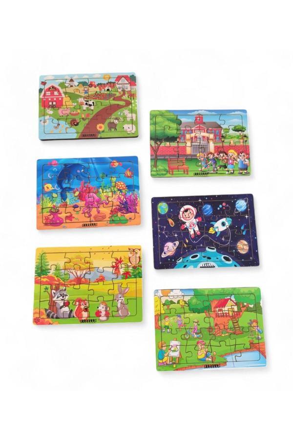 6 Adet 16 Parça Eğitici Ve Öğretici Ahşap Çocuk Puzzle Montessori & Yapboz Bebek Çocuk Oyuncak - Image 1