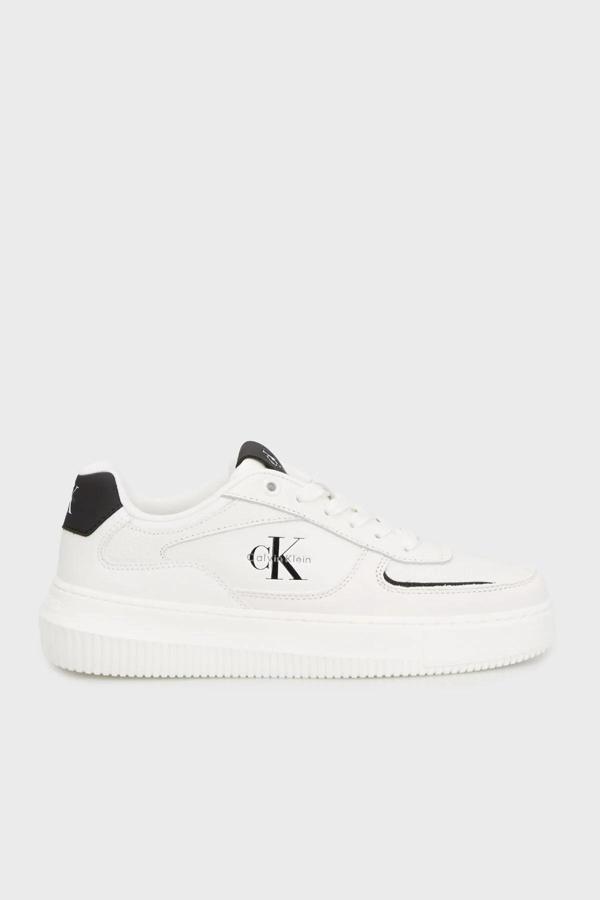 Calvin Klein Jeans Kalın Tabanlı Bileksiz Deri-Nubuk Monogramlı Kadın Beyaz Sneaker YW0YW02001-01W - Image 1
