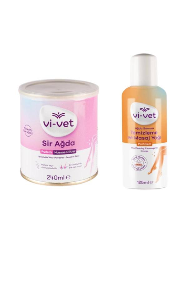 Vi-Vet Vi Vet Sir Kavanoz Ağda Pudralı 240 Gr + Ağda Sonrası Temizleme Ve Masaj Yağı Portakal 125Ml - Image 1
