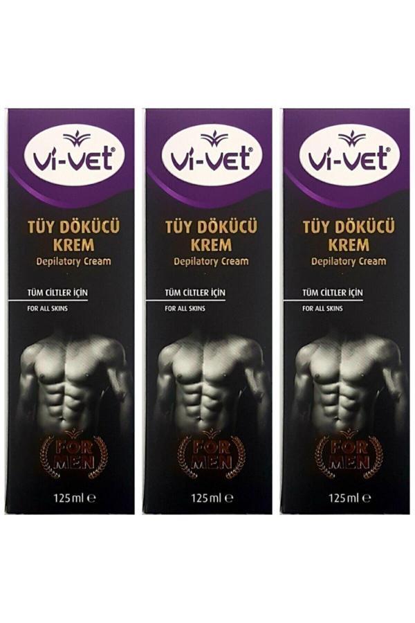 Vi-Vet Vivet Erkek Tüy Dökücü Krem Tüm Ciltler 125Ml X 3 Adet Vivet Formen - Image 1